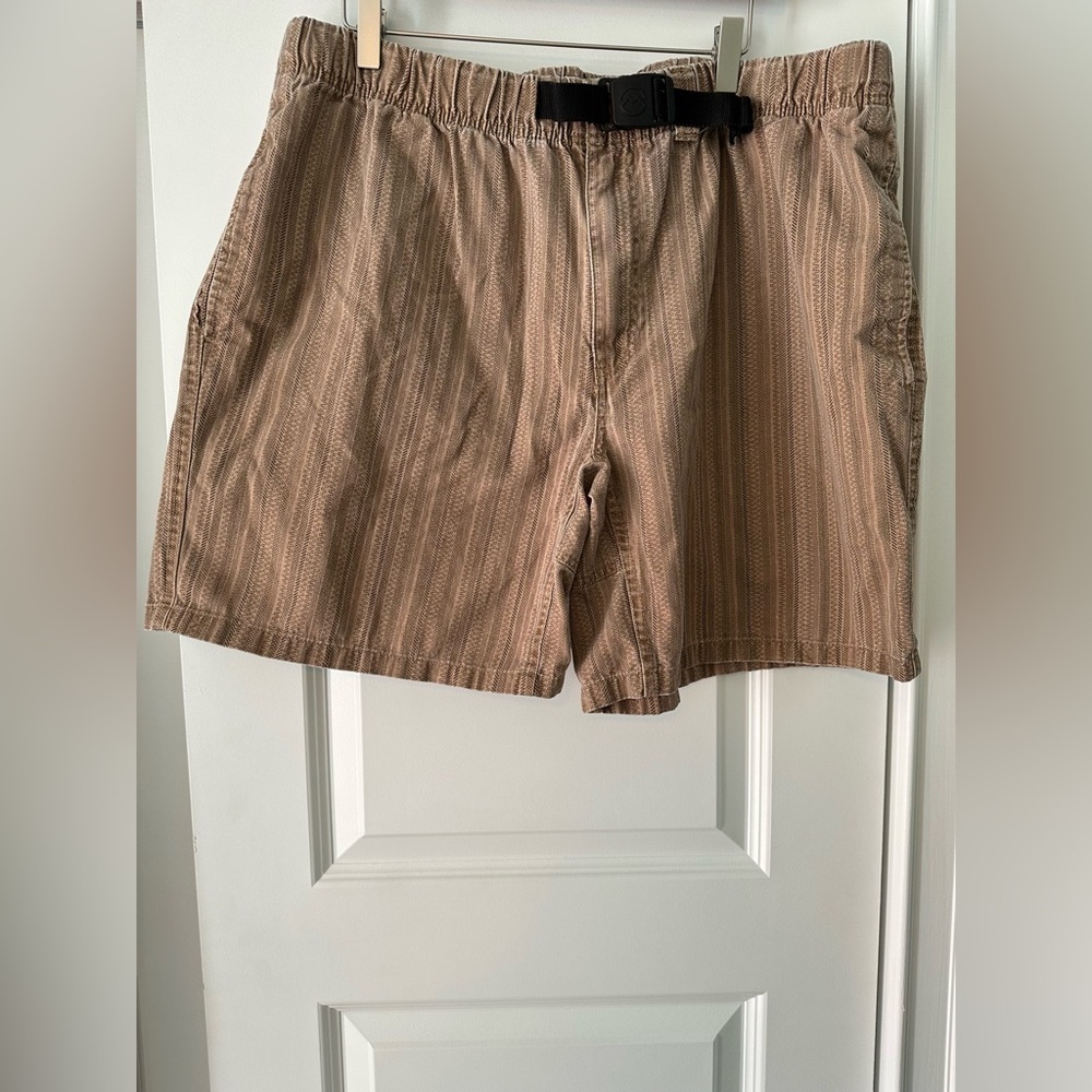 Magellan Shorts Mens XXL Tan Print Belted Elastic Outdoor Safari Gorpcore Kavu